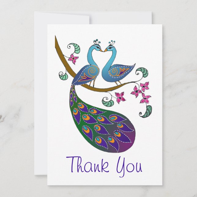 Carte de note Merci Peacock (Kantha /white) (Devant)