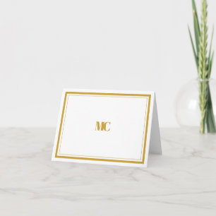 Carte de note minimale bordure monogramme or blanc