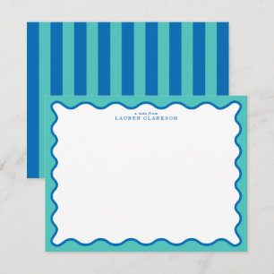 Carte de note moderne à bordure ondulée Aqua & Ble