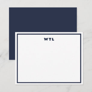 Carte de note moderne Monogramme Initiales bleu ma