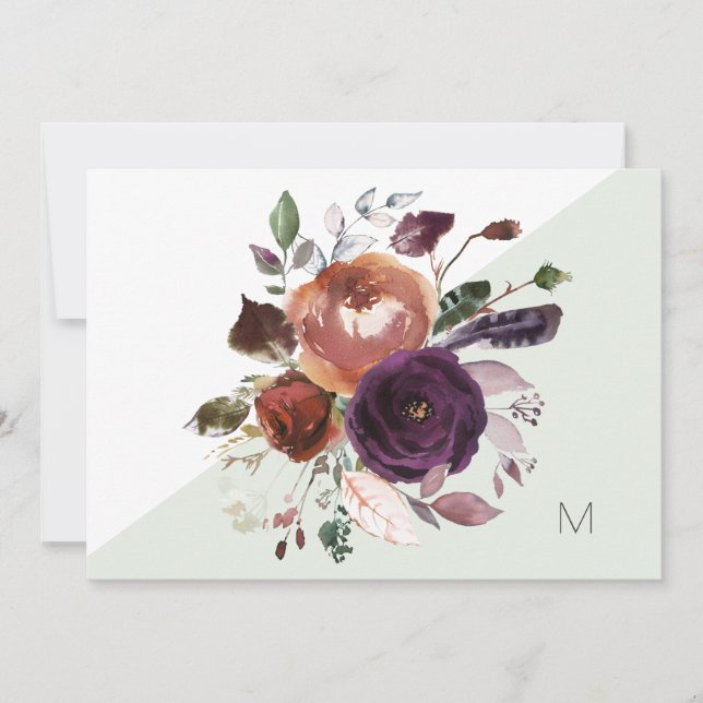 Carte de note Monogramme Florale Automne (Devant)