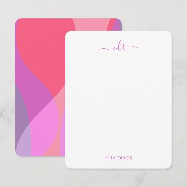 Carte de note Monogramme rose et violet Waves (Devant / Derrière)