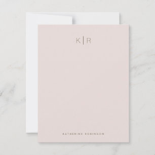Carte de note Monogramme rose pâle minimaliste