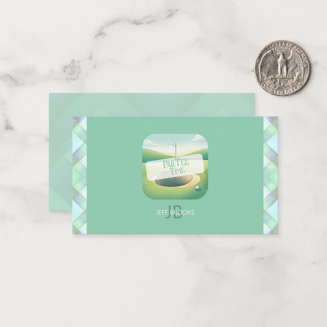 Carte de note Monogramme Thème Golf | Option plat (Devant/Arrière en situation)