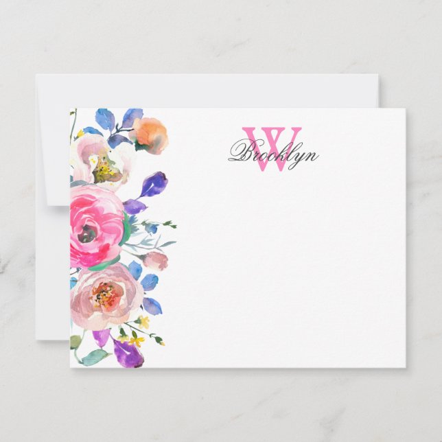 Carte de note monographique florale rose pâle (Devant)