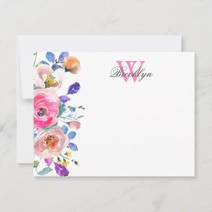 Carte de note monographique florale rose pâle