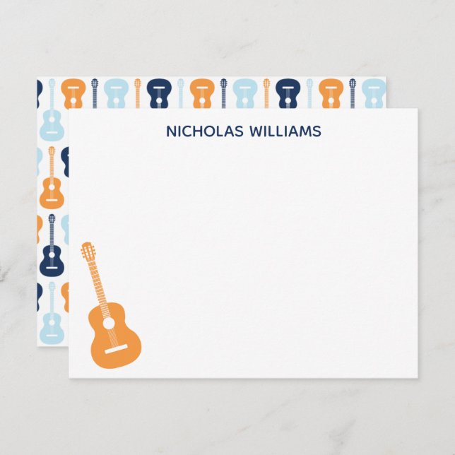 Carte de note musicale de guitare Bleus et Orange (Devant / Derrière)