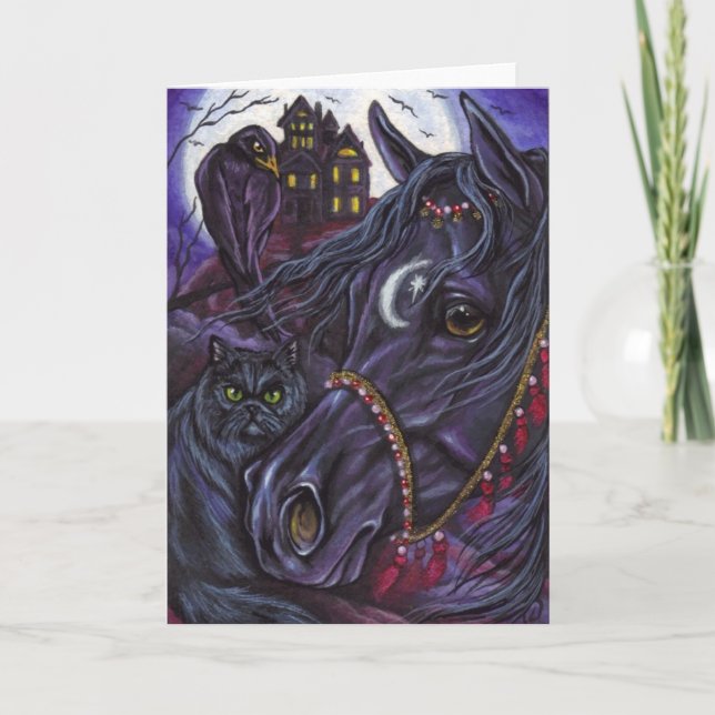 Carte de note NOIRE de chat persan de CHEVAL (Devant)