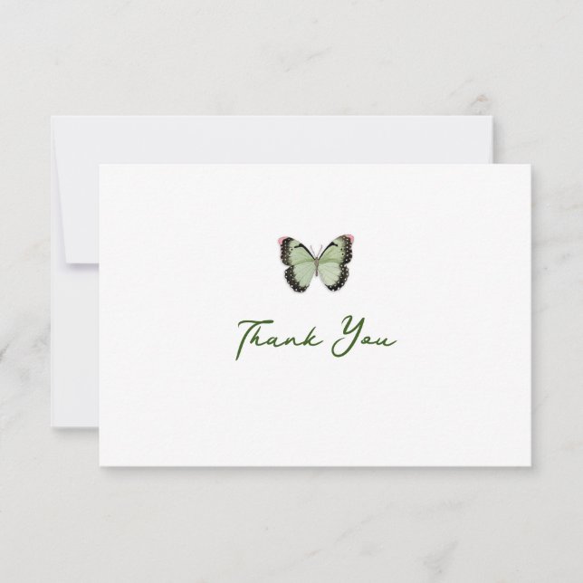 Carte de note Papillon aquarelle (vert) (Devant)