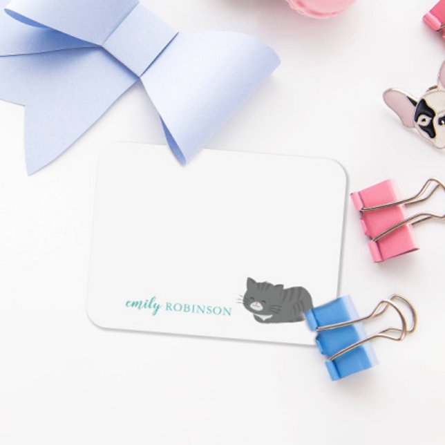 Carte de note personnalisée de chat gris mignon (Créateur téléchargé)