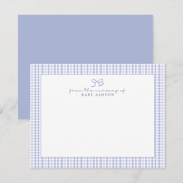 Carte de note personnalisée En vichy Garçon bleu (Devant / Derrière)