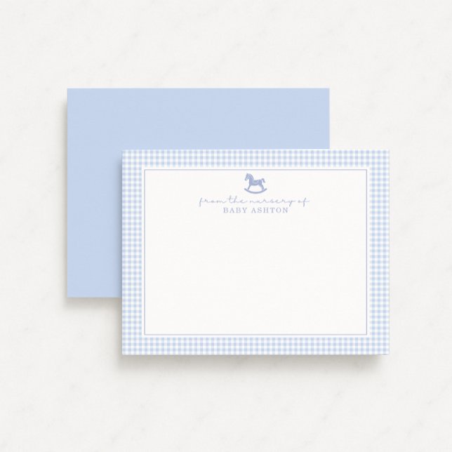 Carte de note personnalisée En vichy Garçon bleu (Créateur téléchargé)