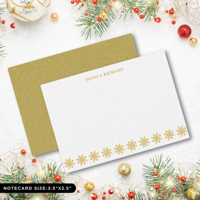 Carte de note personnalisée flocon de neige Or Elé (Elegant Gold Snowflake Personalized Note Card)