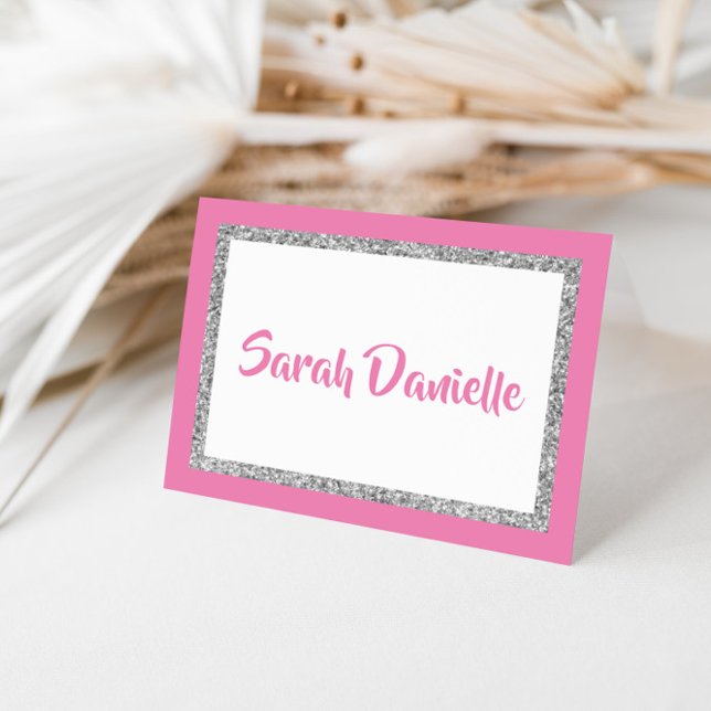 Carte de note personnalisée Glittery Dark Pink & S (Créateur téléchargé)