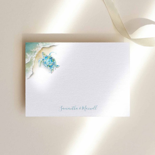 Carte de note personnalisée Watercolor Sea Turtle  (Beach stationery note card watercolor sea turtle art by Victoria Grigaliunas of Do Tell A Belle)