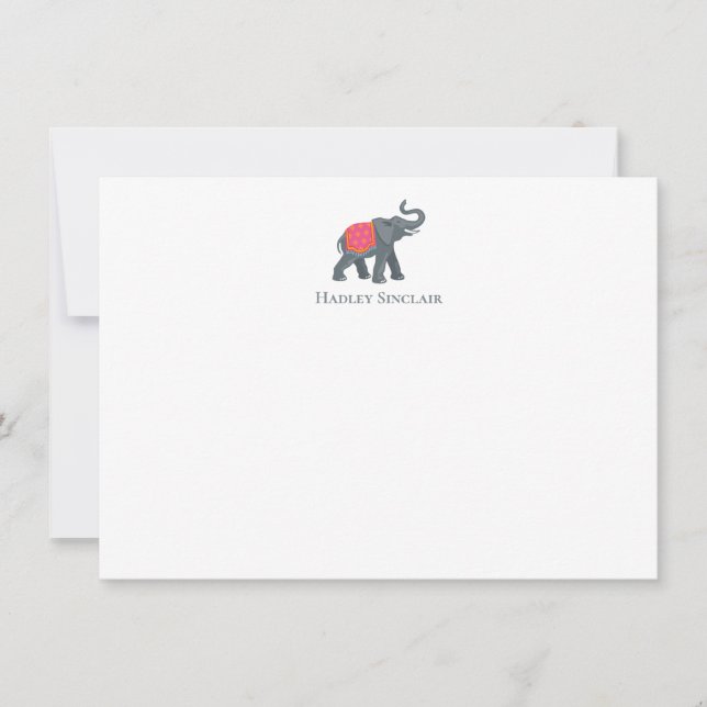 Carte de note plat à l'icône d'éléphant sophistiqu (Devant)