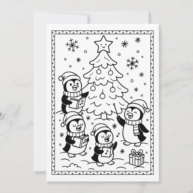 Carte de note plat couleur pingouins de Noël migno (Devant)