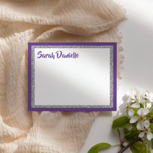 Carte de note plat de Merci mauve et argent
