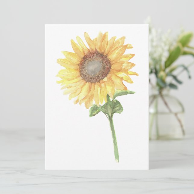 Carte de note plat de tournesol d'aquarelle (Debout devant)