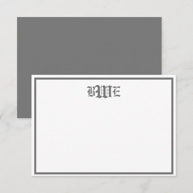 Carte de note plat grise et blanche monographie (Devant / Derrière)