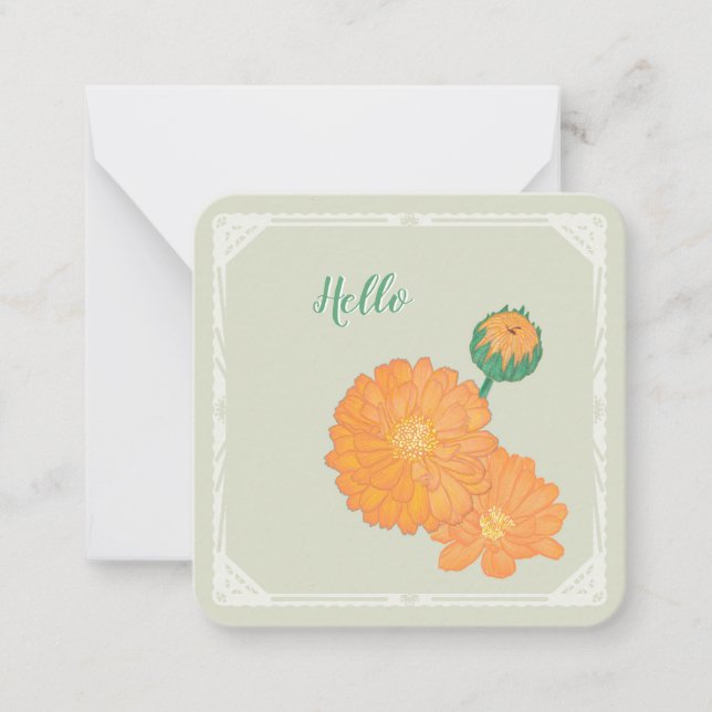 Carte de note plat Marigold "Hello" (Devant)
