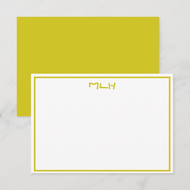 Carte de note plat monogramme jaune foncé et blanc (Devant / Derrière)