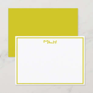 Carte de note plat monogramme jaune foncé et blanc
