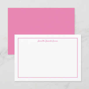 Carte de note plat monographique rose et blanc