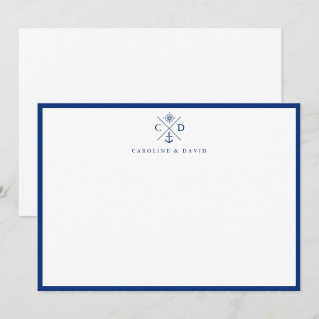 Carte de note plat nautique du couple bleu de la m (Devant / Derrière)