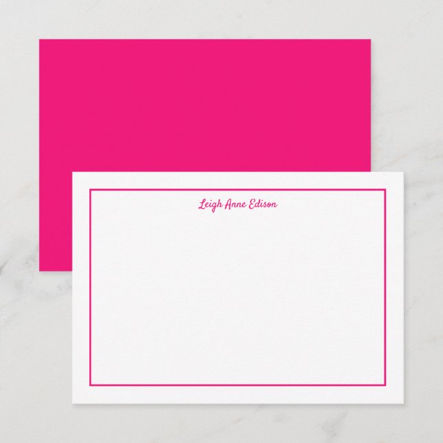 Carte de note plat rose et blanc clair (Devant / Derrière)