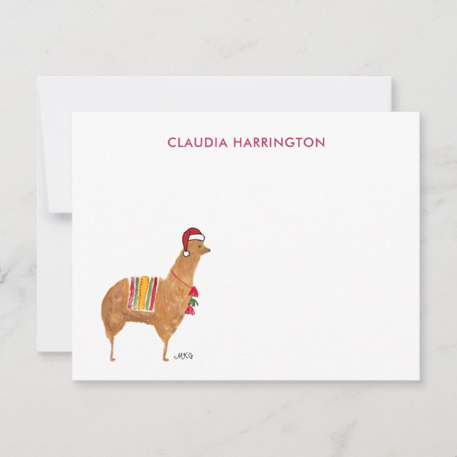 Carte de note plate Alpaca de Noël à main jolie (Devant)