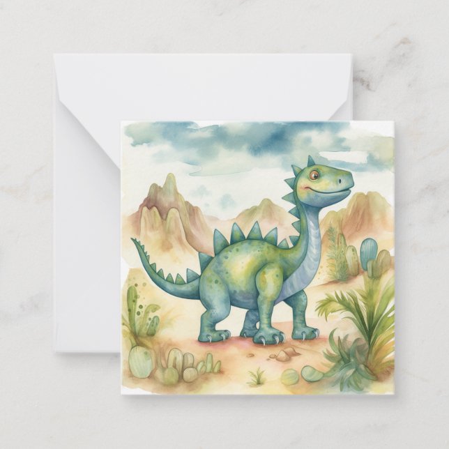 Carte de note plate Cute Dinosaur Aquarelle Storyb (Devant)