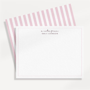 Carte de note plate minimaliste rose pâle rayée