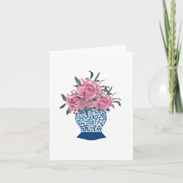 Carte de note pliée Bleu Blanc Gingembre rose (Devant)