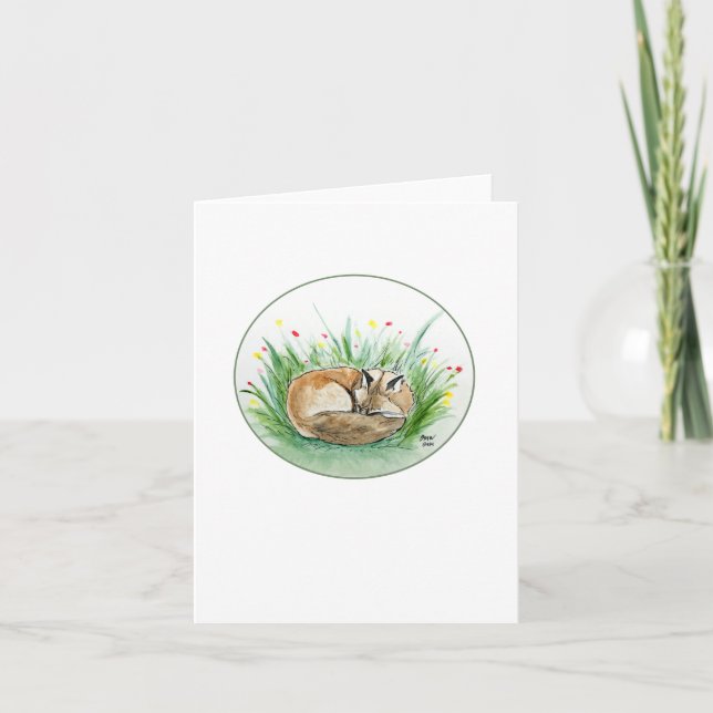 Carte de note pliée Fox dormant (Devant)