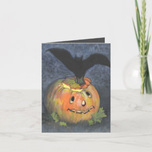 Carte de note pliée Halloween Citrouille Bat