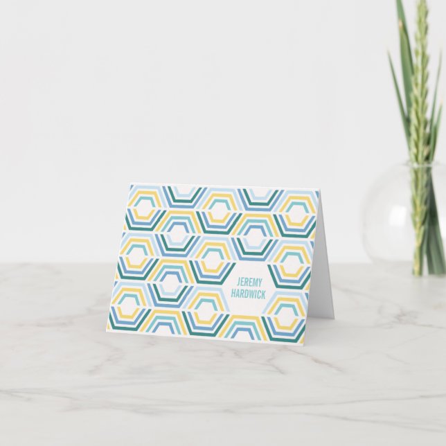 Carte de note pliée hexagones divisés - Turquoise (Devant)