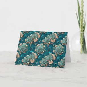 Carte de note pliée moderne, Turquoise florale chi