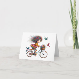 Carte de note pliée pour fille à vélo très rapide