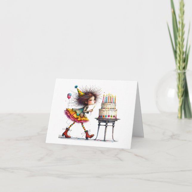 Carte de note pliée pour fille d'anniversaire mign (Devant)