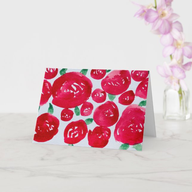 Carte de note pliée Roses rouges aquarelle (Orchidée)