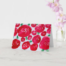 Carte de note pliée Roses rouges aquarelle
