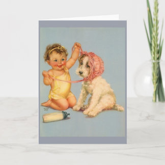Carte de note pour bébé et chien vintage avec Bonn