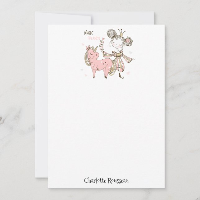 Carte de note pour enfant de la princesse Unicorne (Devant)