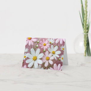 Carte de note pour marguerites roses et blanches
