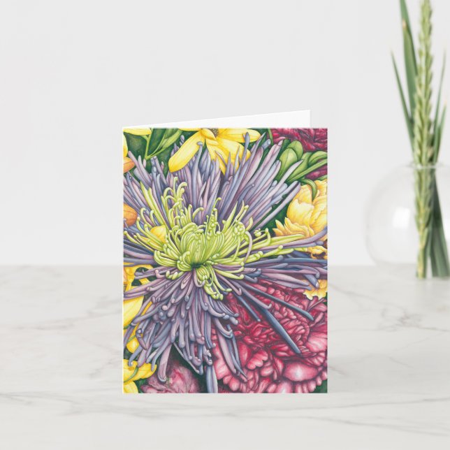 Carte de note pourpre de maman et de marguerites (Devant)