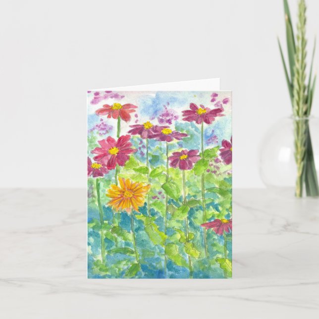 Carte de note rose de blanc d'aquarelle de fleur (Devant)