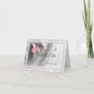 Carte de note rose de Merci de cadre de Flourish