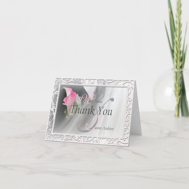 Carte de note rose de Merci de cadre de Flourish (Devant)
