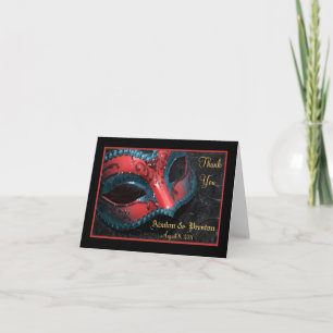 Carte de note rouge de Merci de mariage de masque
